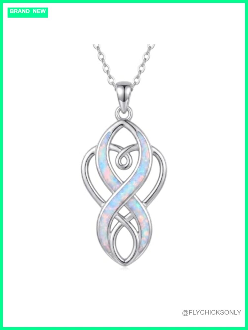 Opal Celtic Knot Necklace White Gold Plated Pendant Irish Jewelry Gift